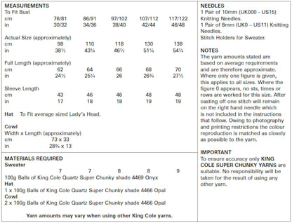 King Cole Knitting Pattern Womens Easy Knit Long Sleeve Round Neck Jumper Hat and Cowl in Quartz Super Chunky 5639 Multicolor