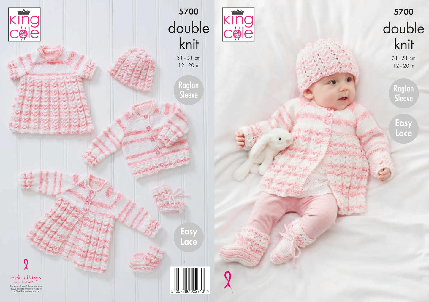 King Cole 5700 Knitting Pattern Baby Cardigan Top Matinee Coat Hat Bootees in Baby Stripe DK