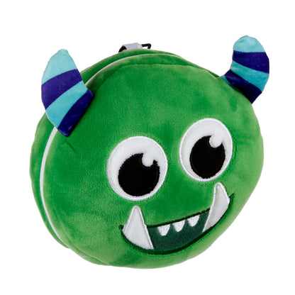 Puckator Relaxeazzz Green Monstarz Monster Round Plush Travel Pillow & Eye Mask - Sleep Eye Mask Masks - Kids Travel Accessories For Sleeping Airplane - Flight Plane Neck Pillow Pillows