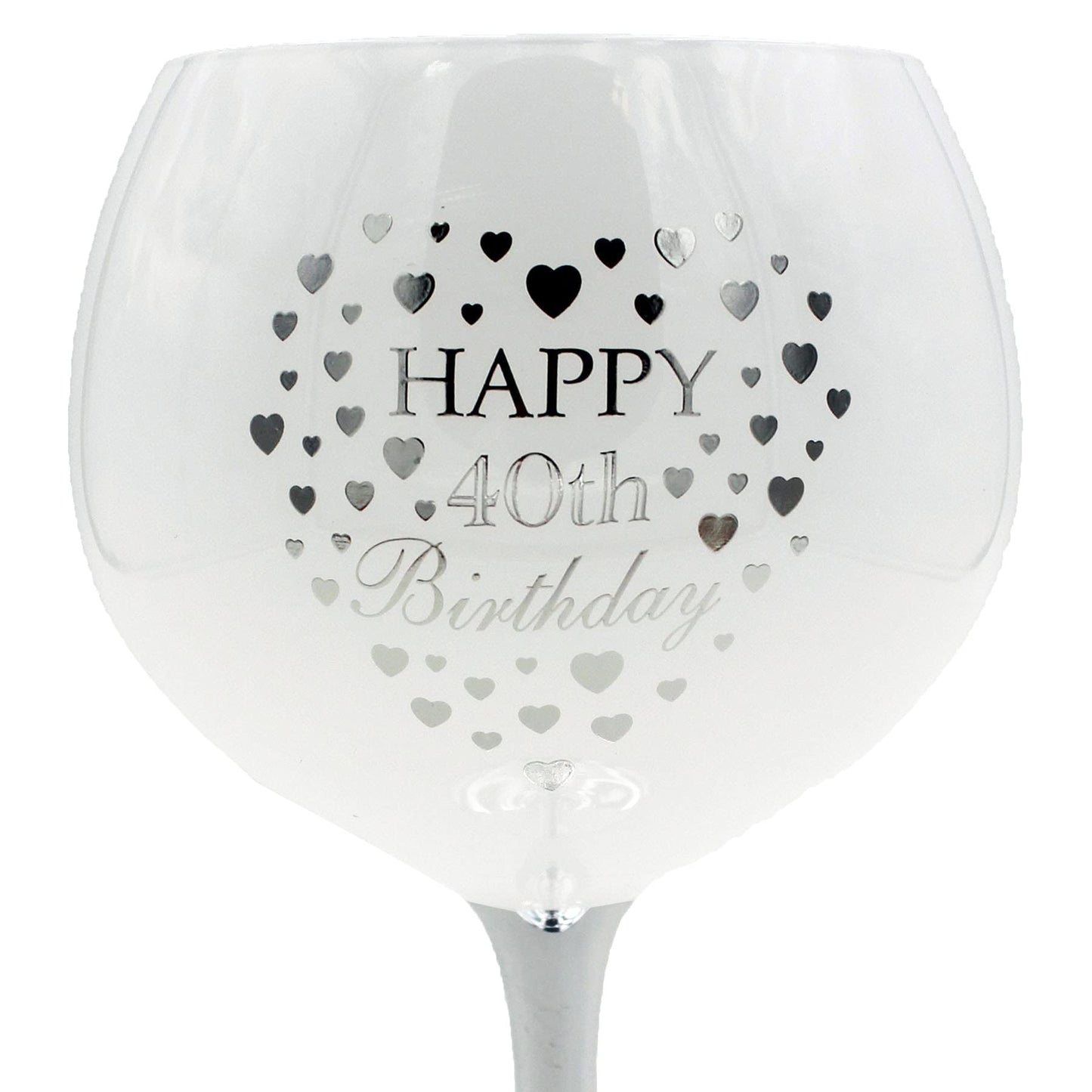 White & Silver Birthday Gin Glass - Heart Detail - 40th Birthday