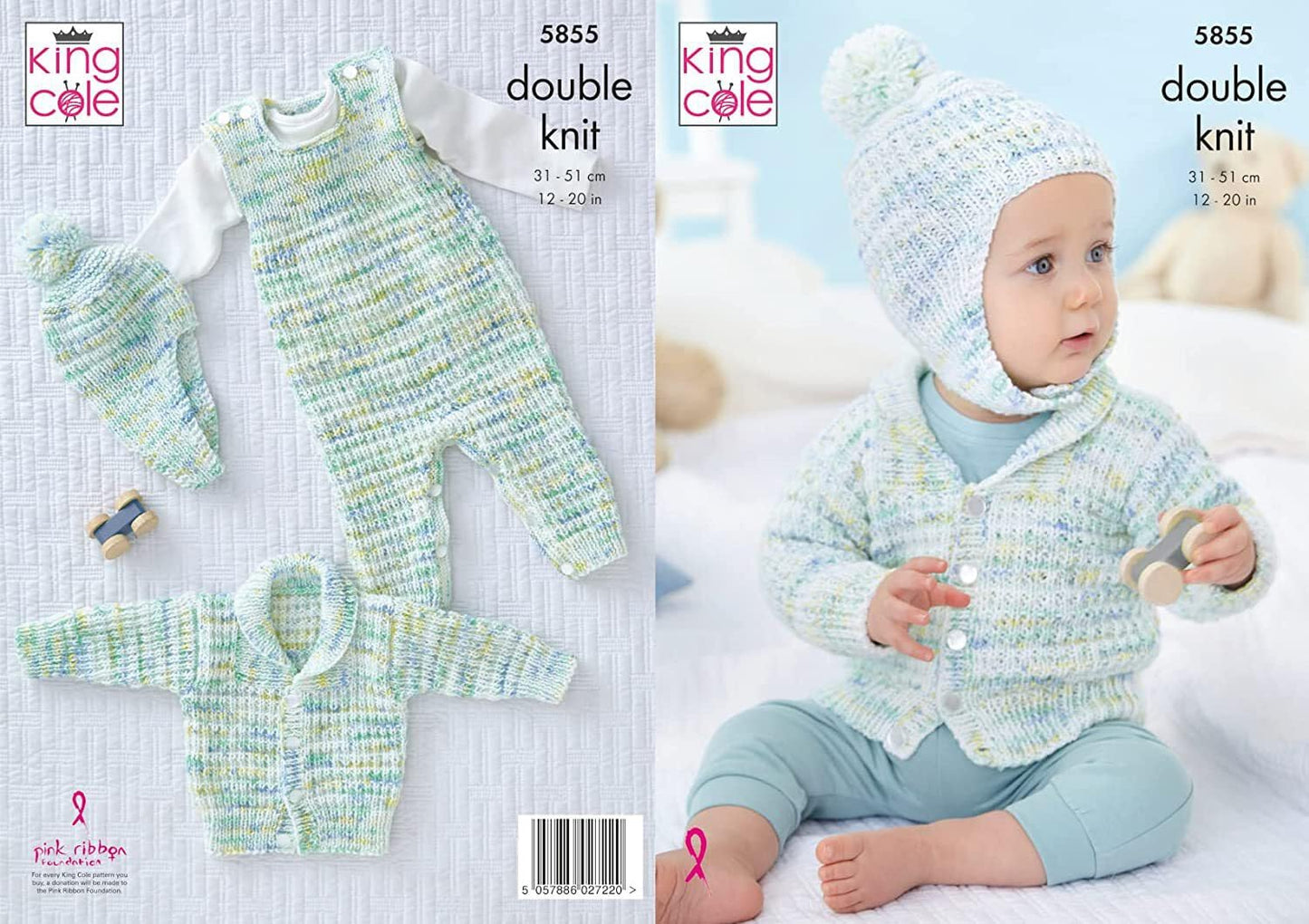 King Cole Baby DK Knitting Pattern Dungarees Jacket & Hat (5855), 12" - 20"