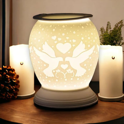 Porcelain Etched Aroma Lamp - Love Birds