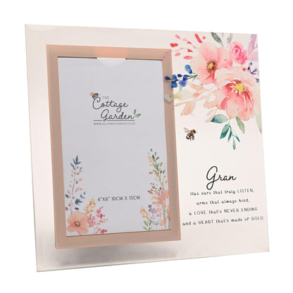 Floral Glass Photo Frame with Wording and Holds 4'x6' Photo