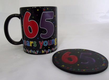 65th Birthday Mug & Coaster Set. 65 Years Young. Happy 65th Birthday