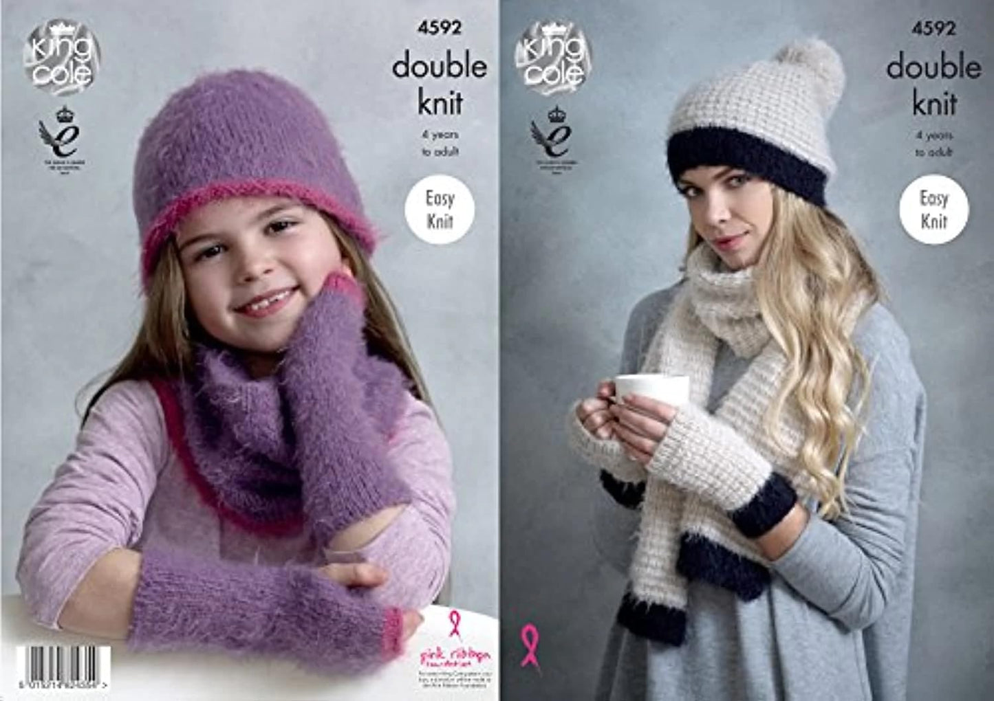 King Cole Ladies & Girls Hats, Mitts, Scarf & Snood Embrace Knitting Pattern 4592 DK