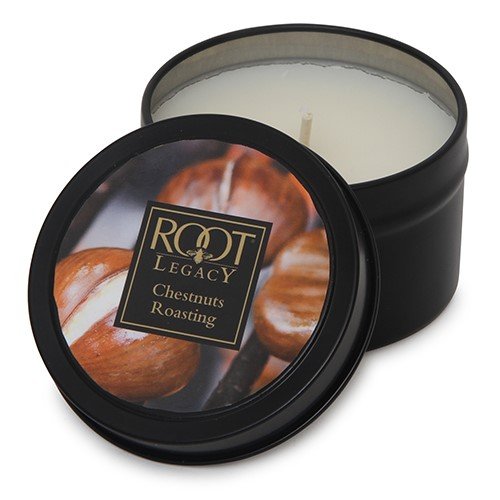Root Candles Filled Tin Holiday Chestnuts Roasting Candle, Wax, White