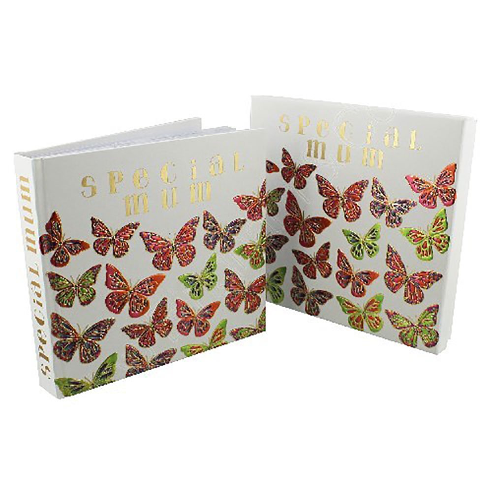 Wendy Jones-Blackett Photo Album & Keepsake Box - Red & Green Butterflies with text 'Mum'