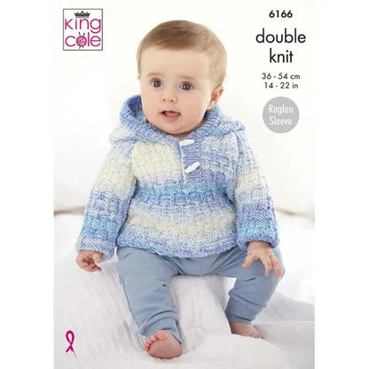 King Cole Baby DK Knitting Pattern - 6166 Sweater, Cardigan, Helmet & Hooded Sweater