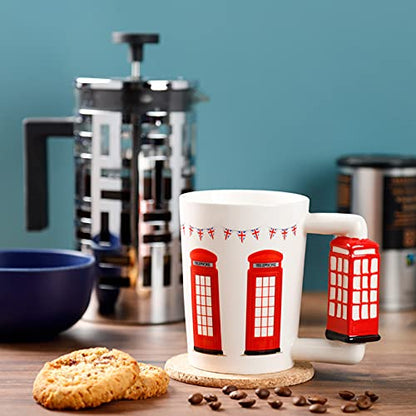 Puckator London Icons Red Telephone Box Ceramic Shaped Handle Tea Coffee Mug - Funny Home Accessories - Cute Gifts for Girlfriend - Large Mugs for Men Women Hot Drinks Cups Presents Secret Santa Gift