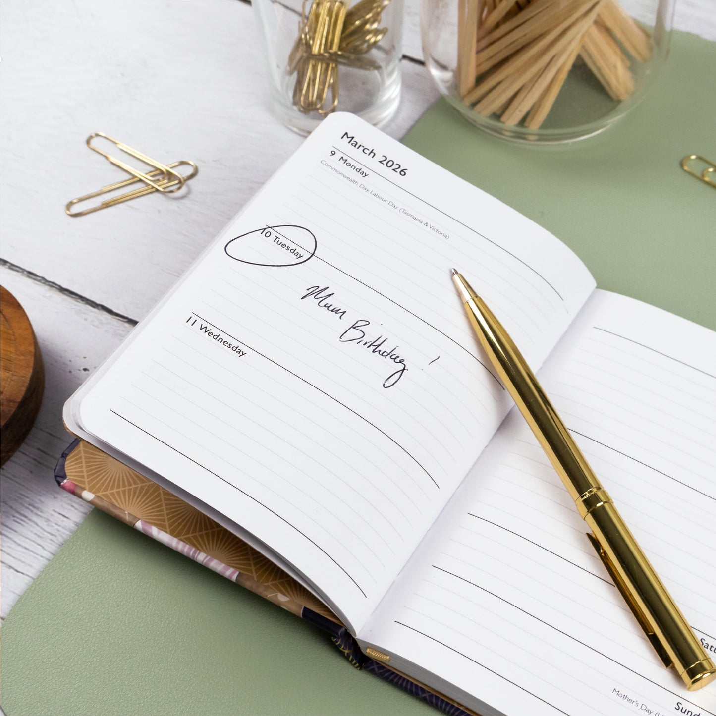 Claire Coxon Art Deco 2026 A6 Weekly Diary | Compact Hardback Organiser with Elastic Closure | Stylish Week-to-View Planner