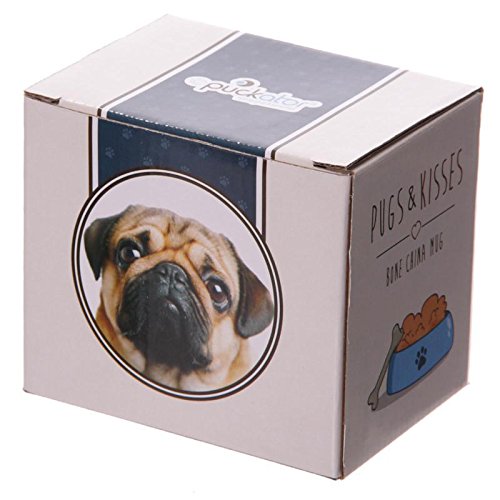Puckator MUG184 Mug with Pug and Kisses Design - Fine Porcelain - White/Beige/Black