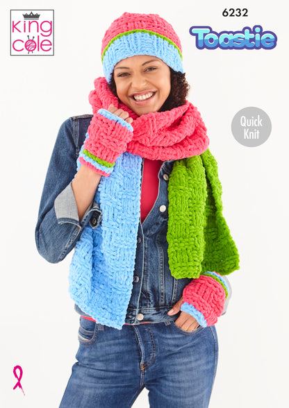 King Cole 6232 Knitting Pattern Womens Hats Scarves Handwarmers in Toastie