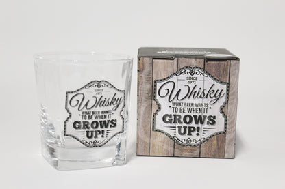 Brand New Gents slogan Whiskey Spirits Glass Tumber 3 designs (Whiskey What Beer Wants...)