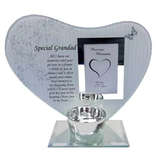 David Fischhoff special grandad heart plaque & t-light holder glass