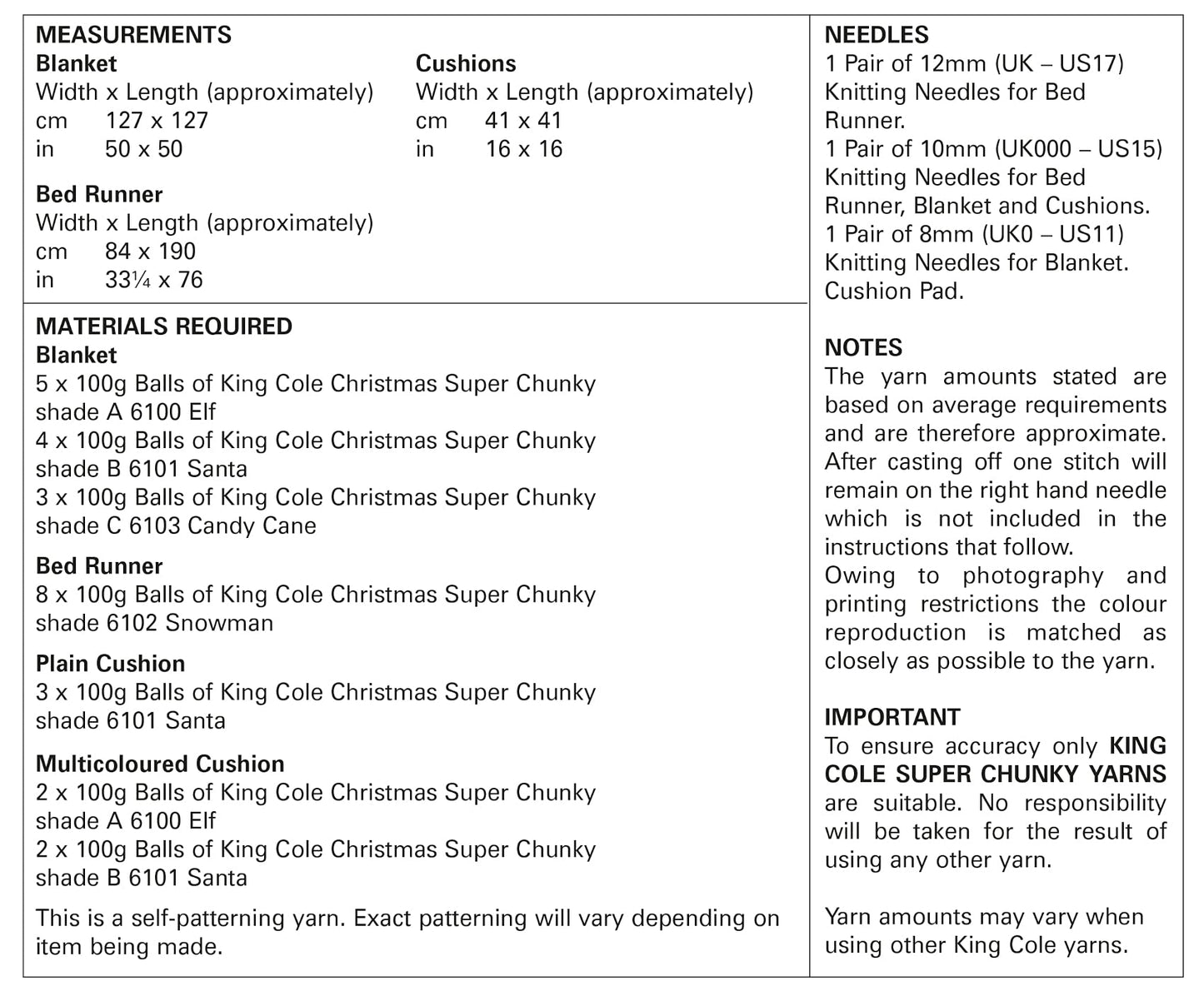 King Cole Super Chunky Knitting Pattern Easy Knit Blanket Bed Runner & Cushion (5782)