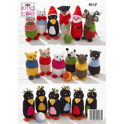 King Cole Chunky Crochet Pattern Christmas Bear & Penguin Indoor Skittles (9117)