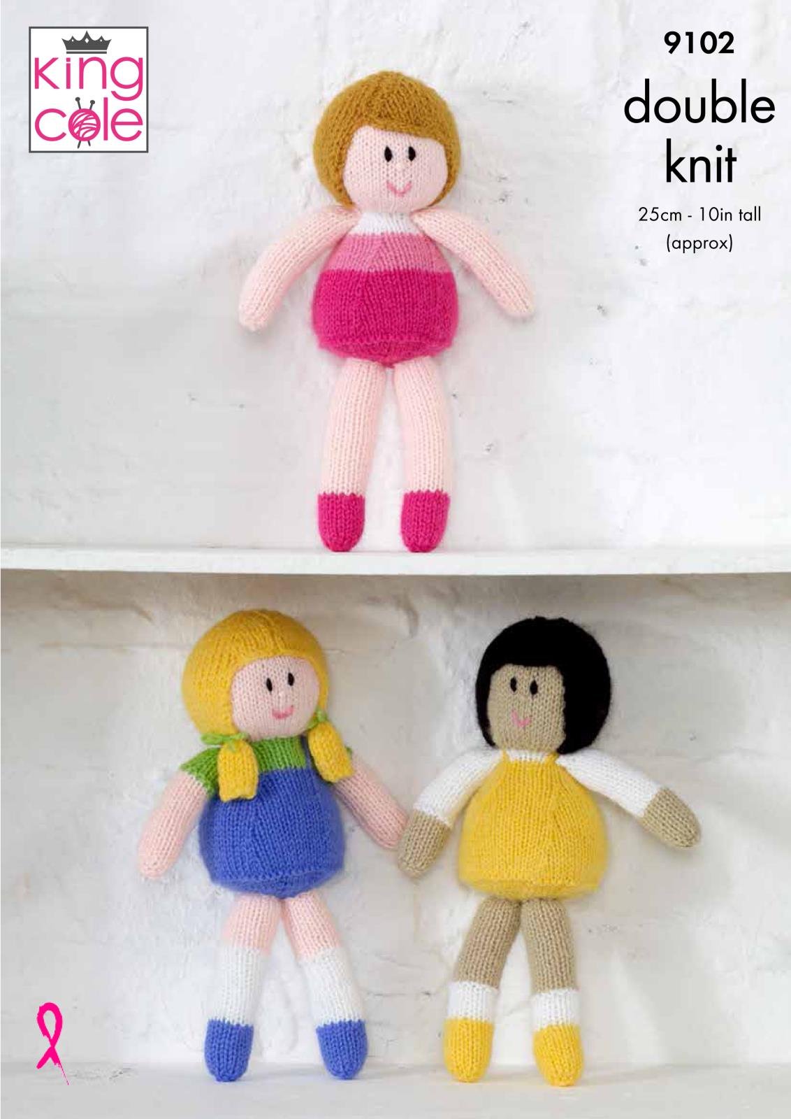 King Cole 9102 Knitting Pattern Childrens Dolls Toys in Big Value DK