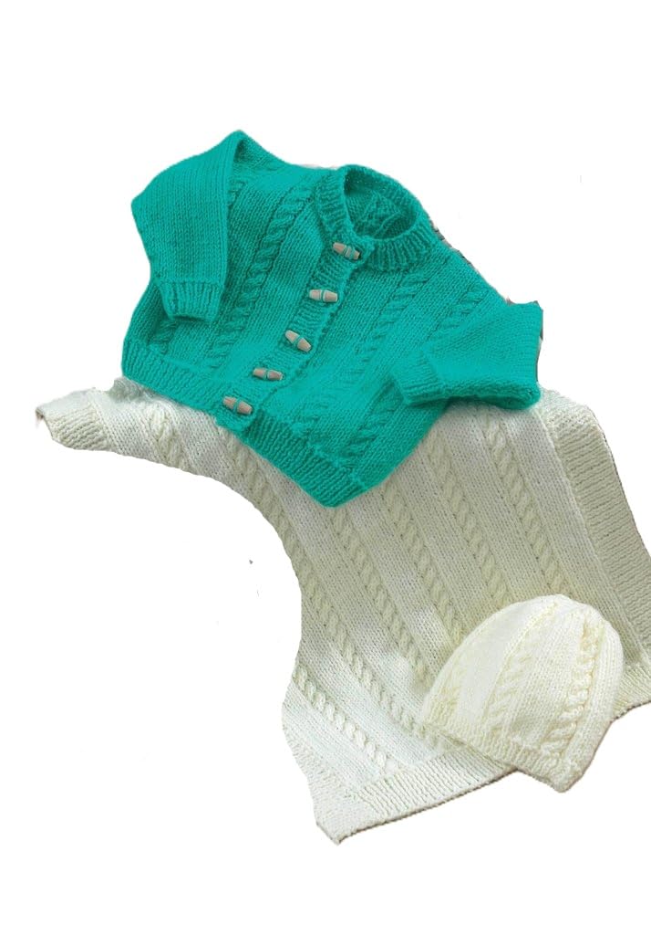 King Cole Aran Knitting Pattern Babys Cardigan Blanket & Hat (4223)