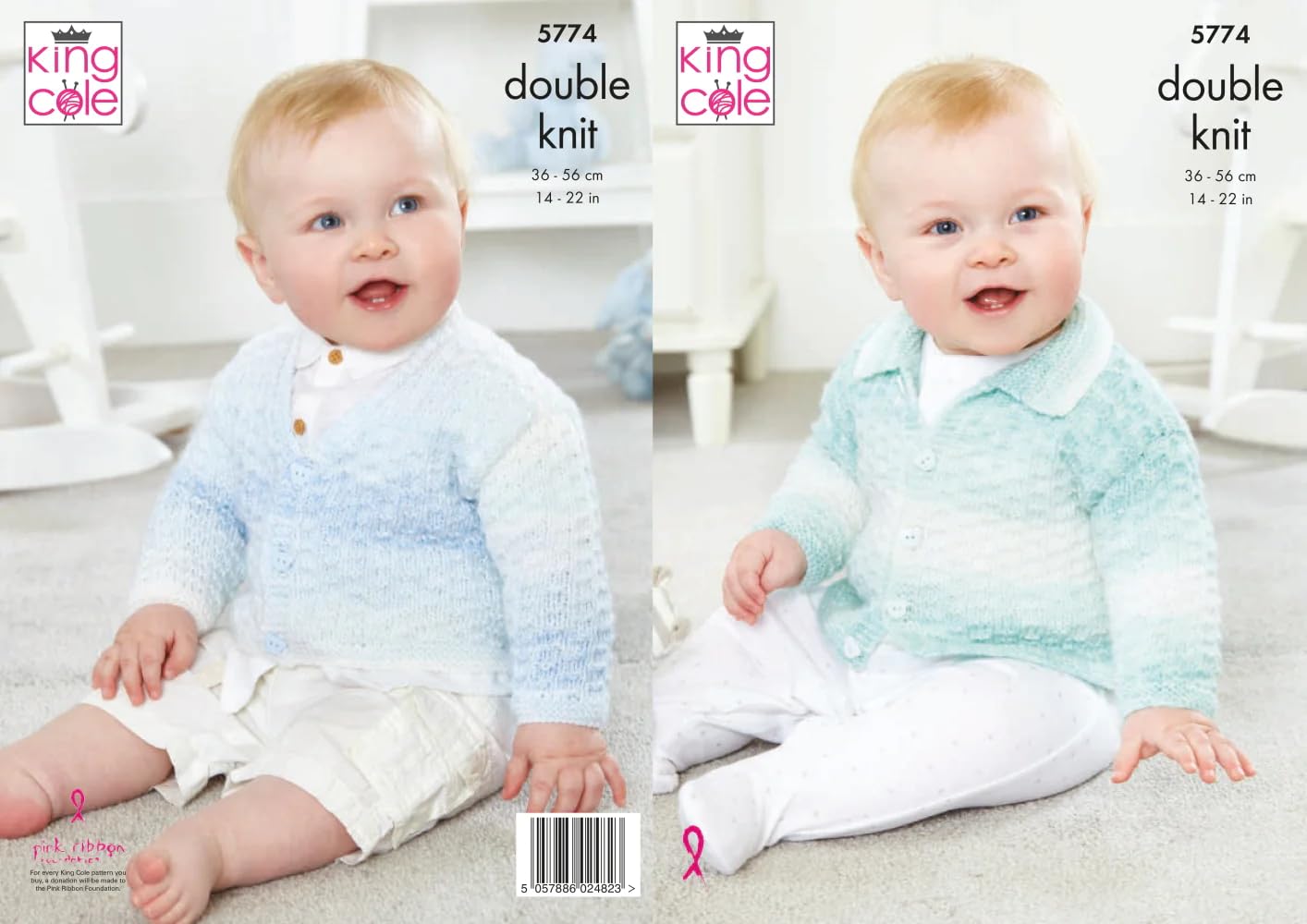 King Cole 5774 Baby DK Cardigan Knitting Pattern, Multicoloured,36-56 cm/14-22 in
