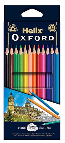 Helix Oxford Colouring Pencils - For Children, Teens and Adults - 12 Bright Colours - Ideal for School or Home - Fit in a Pencil Case - Strong and Resistant Leads