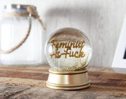 Boxer Gifts Feminist As F**k Novelty Glitter Snow Globe Ornament | Fun Christmas & Birthday Gift For Her, Gold