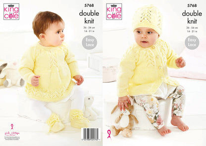 King Cole Baby DK Double Knit Knitting Pattern Cardigan Angel Top Bootees & Hat (5768)