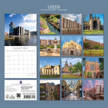 TGSC | Leeds 2026-2027 Calendar, 16-Month Square Wall Calendar (Sept 2026-Dec 2027), UK Planner with City Photography, Home or Office Organiser | 30 x 30 cm