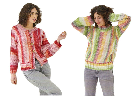 King Cole Chunky Knitting Pattern Pamphlet - 6204 Ladies Sweater & Jacket (32-50ins) 2 Designs
