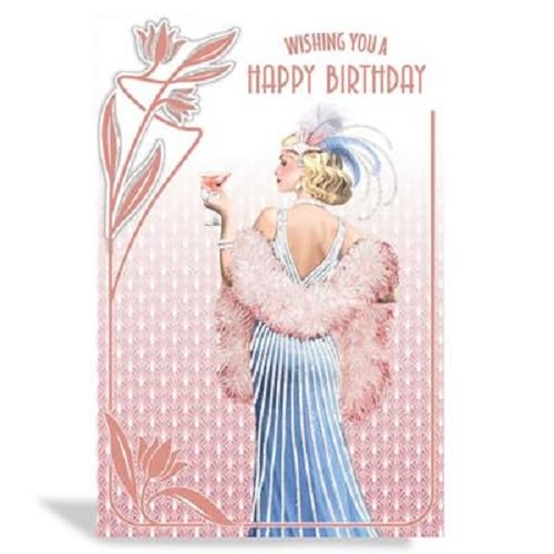 Art Deco 1920's Flapper Lady - Wishing You a Happy Birthday - Glittered & Foiled Birthday Card