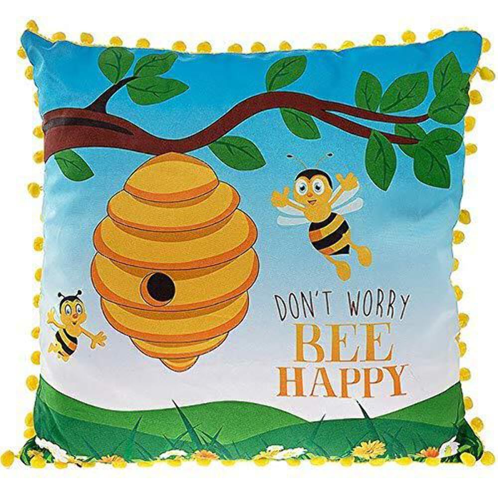 Lesser & Pavey Don't Worry Bee Happy Square Cushion with Yellow Tassels