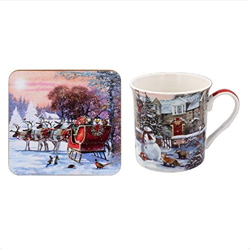 The Leonardo Collection LP52070 Magic of Christmas 300ml Mug and Coaster Set, Fine China / Cork, Boxed