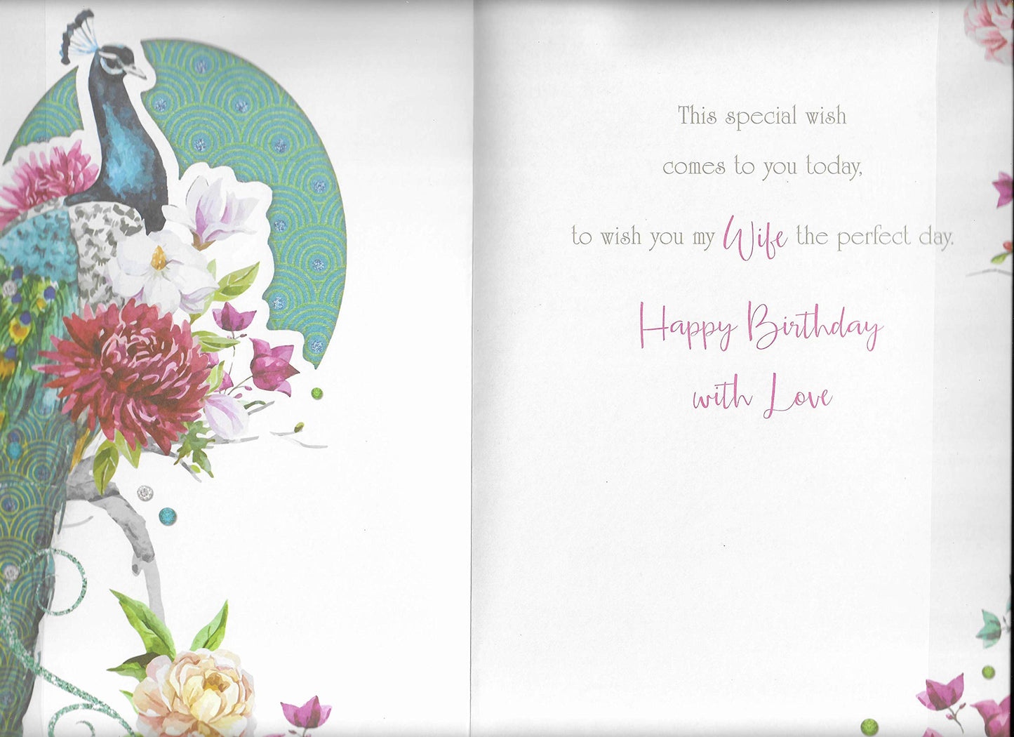 WIFE BIRTHDAY CARD***BEAUTIFUL PEACOCK***LARGE 1 X 7 INCHES**AG1