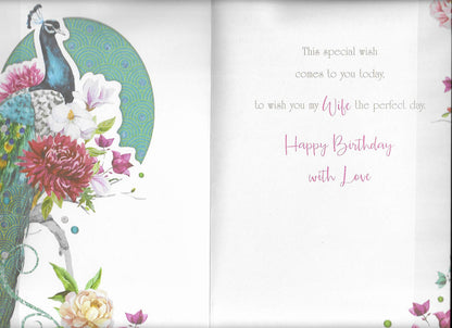 WIFE BIRTHDAY CARD***BEAUTIFUL PEACOCK***LARGE 1 X 7 INCHES**AG1