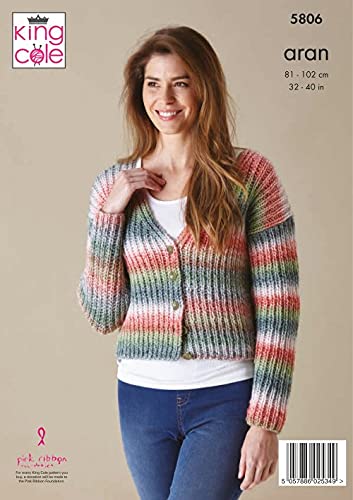 King Cole Acorn Aran Knitting Pattern - 5806 Sweater & Cardigan