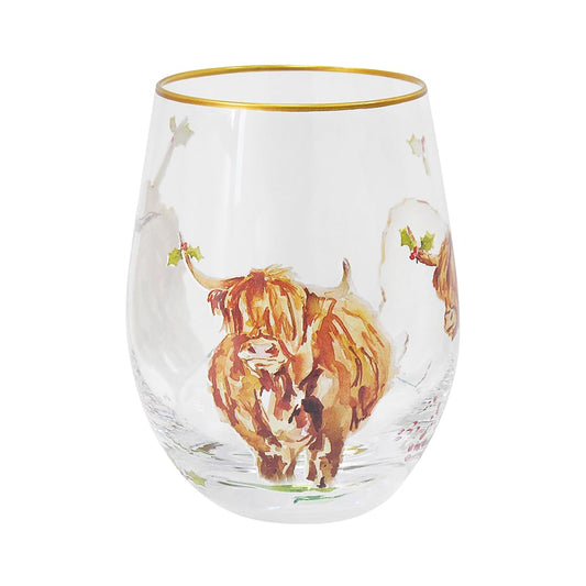 The Leonardo Collection Highland Cow Stemless Glass for Home & Restaurants | Stylish Glassware for All Type of Drinks | Lovely Tableware Drinking Glasses Gifts for Women & Men