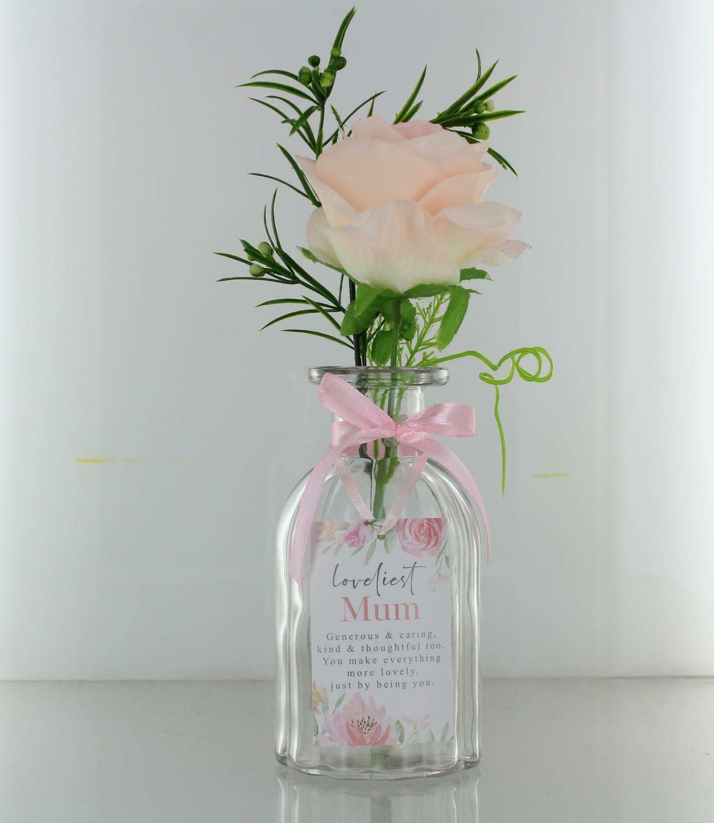 Faux Soft Pink Rose and Foliage in Glass Jar Loveliest Mum Gift