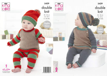 King Cole 5429 Knitting Pattern Baby Set Hats Sweaters Trousers in Cherished DK