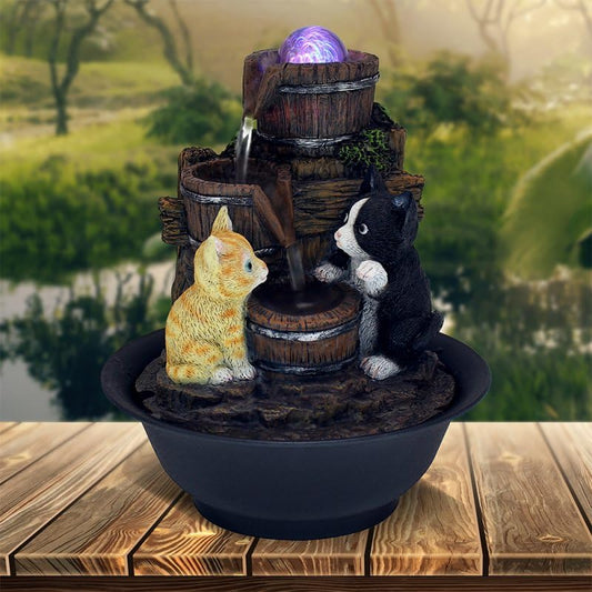 Lesser & Pavey Home Led Water Feature for Decoration | Indoor Tabletop Fountain Water Features with Light | Ideal for Gift and Home Décor - Kittens water feature