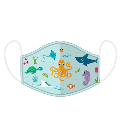 Puckator Reusable Face Covering - Non Medical - Size Small (Age 4-12 - 20cm x 11cm) Twin Pack (Sealife Splosh)