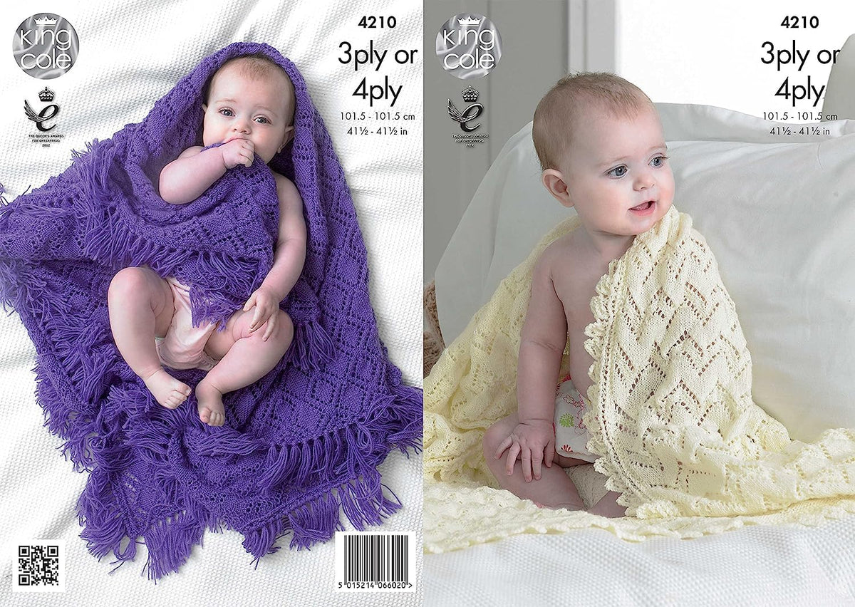 King Cole 4210 Knitting Pattern Baby Shawls to Knit in King Cole 3 Ply or 4 Ply