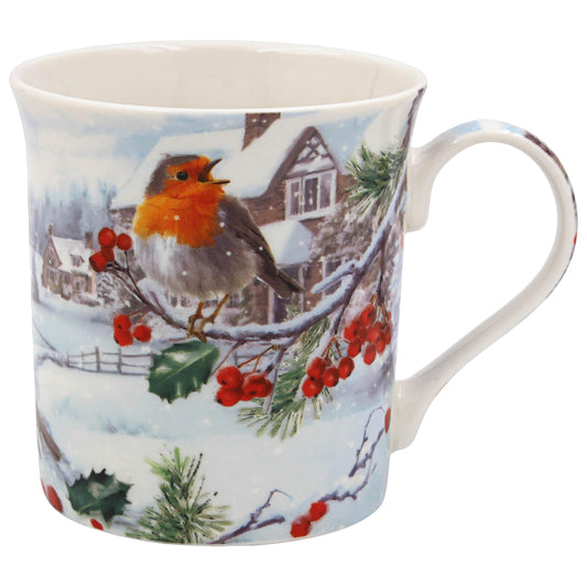 The Leonardo Collection Christmas Robins Mug for Hot Drinks | Reusable Fine China Coffee Cups for Kitchen & Home | Printed Tea Mugs for Every Occasion | Durable Cup for All Types of Beverages