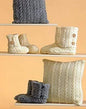 King Cole Aran Hug Boots & Cushions Knitting Pattern 3471