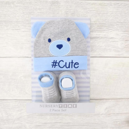 Boys Hat And Socks Set 0-6 Months Grey/Blue