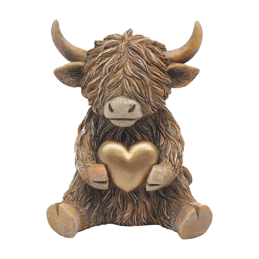 The Leonardo Collection Polyresin Highland Cow Heart Of Gold for Gift