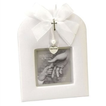 Impressions Padded Christening Photo Frame with Cross & Heart