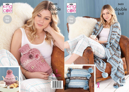 Knitting Pattern Cushion Throw Tea Cosy Hot Water Bottle Cover in Fjord DK 5655 King Cole