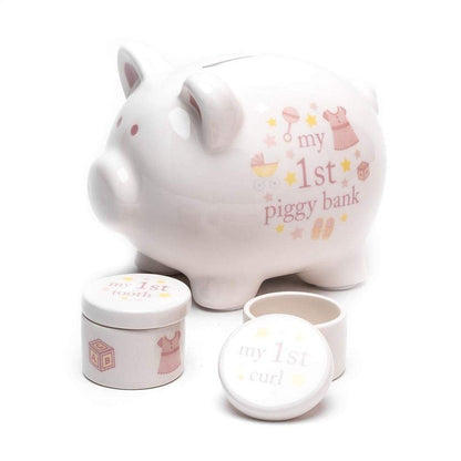 Widdop & Co. Ceramic Piggy Bank Tooth & Curl Set - Pink CG1824