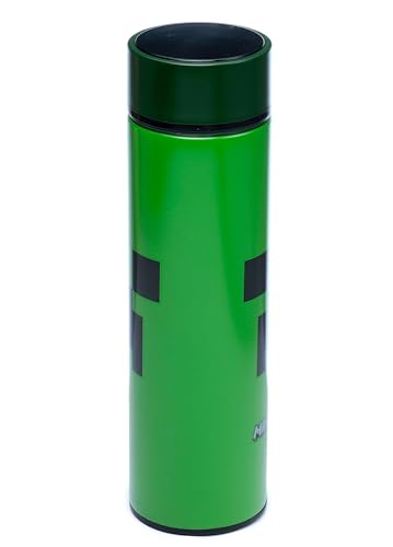 Puckator Minecraft - Stainless Steel Water Bottle with Led Temperature Display - Cold for 24h and Hot for 6h - Metal Water Bottles with Creeper - Modern Thermos Flask - Bpa Free - 450 ml