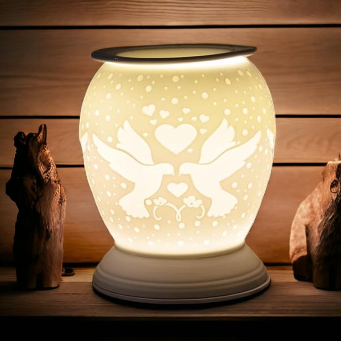 Porcelain Etched Aroma Lamp - Love Birds