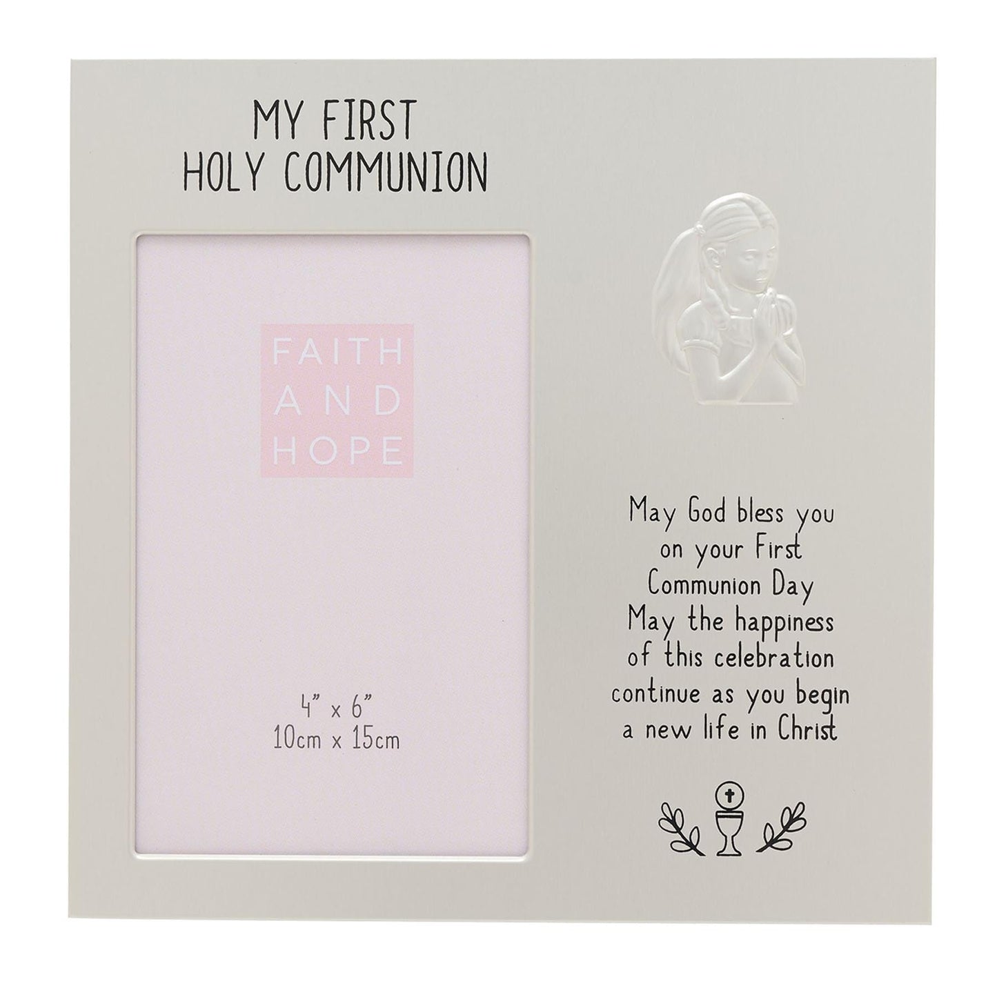 Communion Photo Frame 4'x6' with Embossed Praying Girl and Blessing